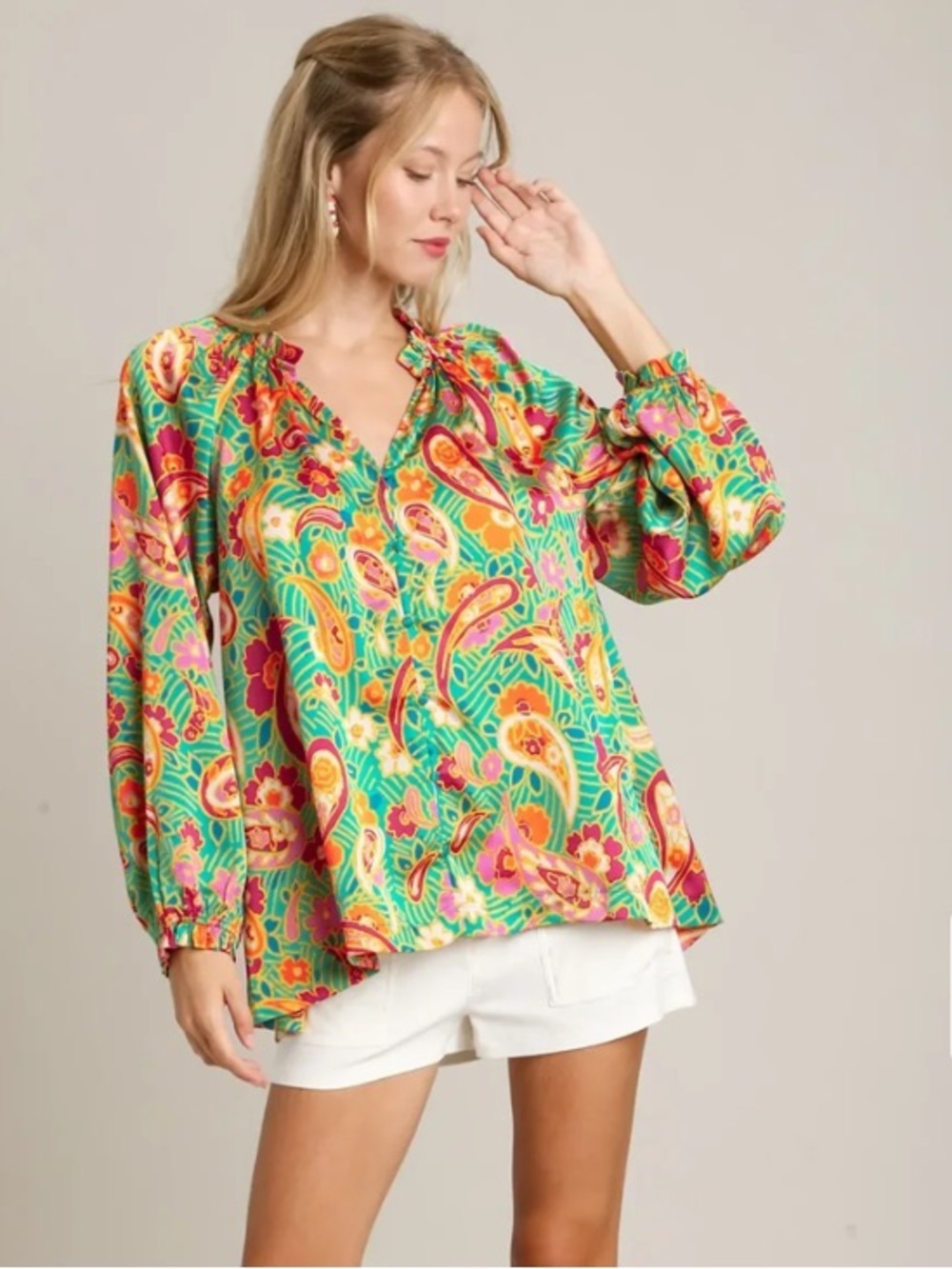 (A21) Umgee Paisley Print Satin Top